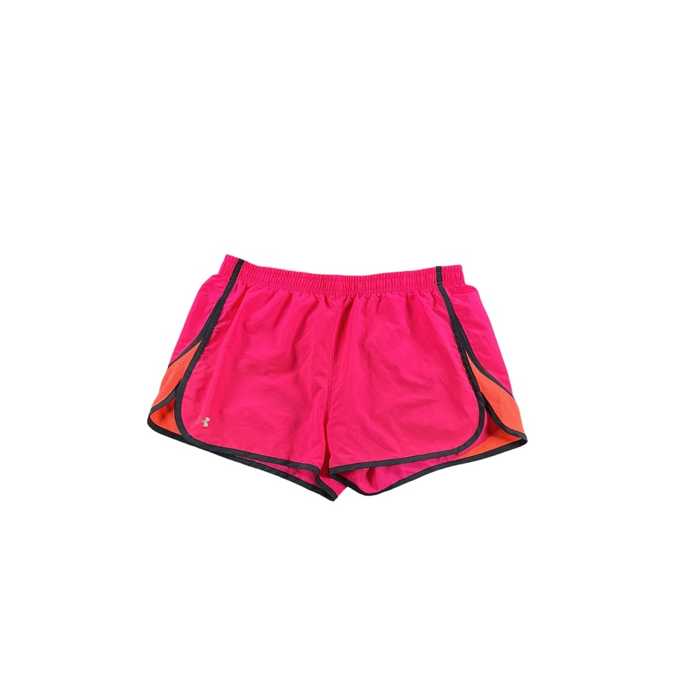 Under Armour HeatGear Pink Orange Mesh Running Shorts Womens Large Semi-Fitted
